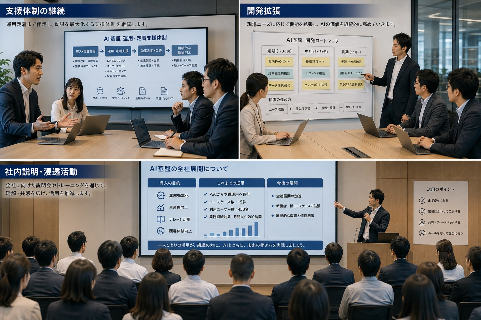 支援体制の継続・開発拡張・社内説明