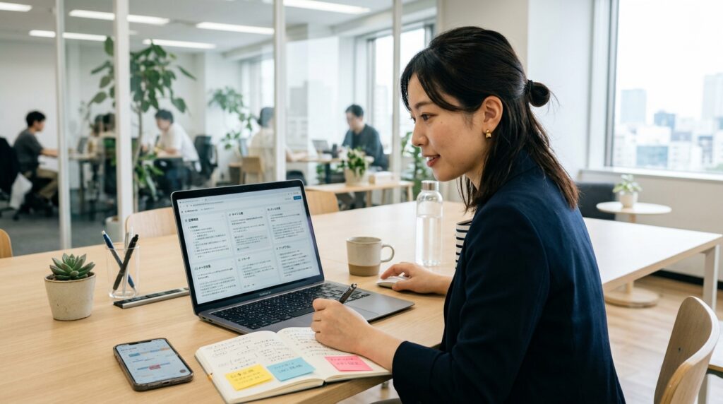 AIを30日間活用する女性マーケターの作業風景