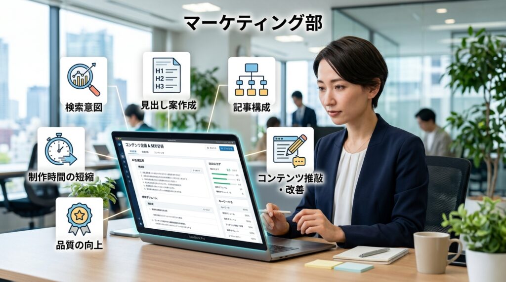 AIを活用したマーケティング部門のコンテンツ制作・SEO業務のイメージ