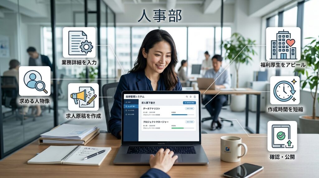 AIを活用して求人票を作成する人事担当者のイメージ