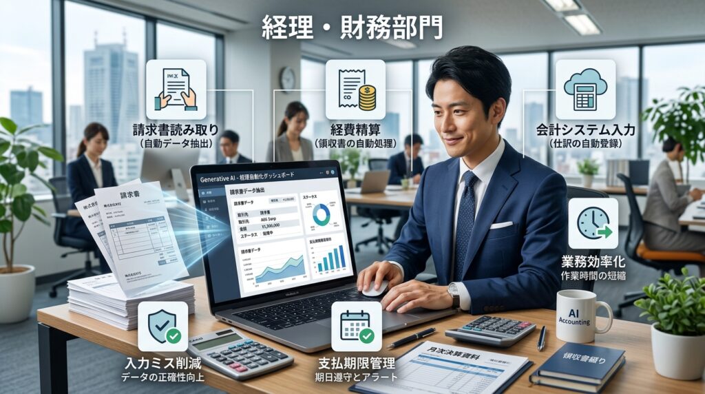 AIを活用して経理・財務業務を効率化するイメージ