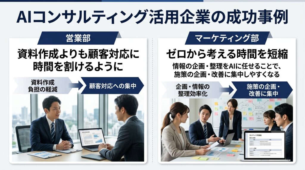 AIコンサル導入後に成果を確認する企業担当者