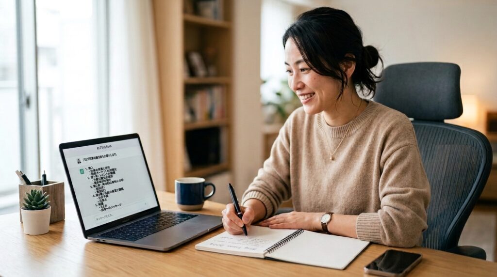 AI初心者がコンテンツ作成を始める女性のイメージ