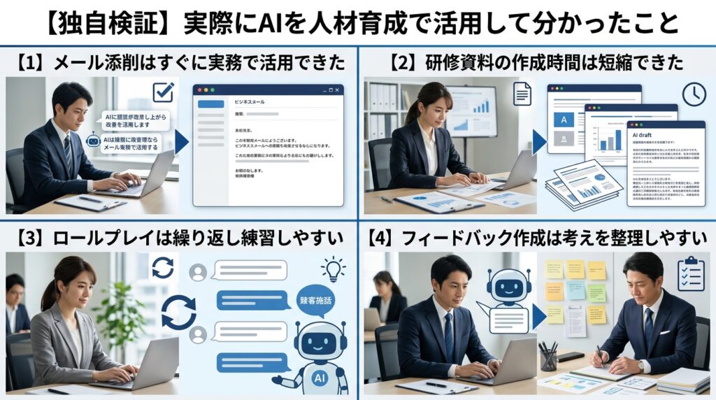 AI導入後に人材育成が改善した企業のイメージ