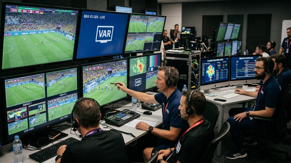 ワールドカップでAIとVARを活用して試合映像を確認するビデオ・アシスタント・レフェリールーム