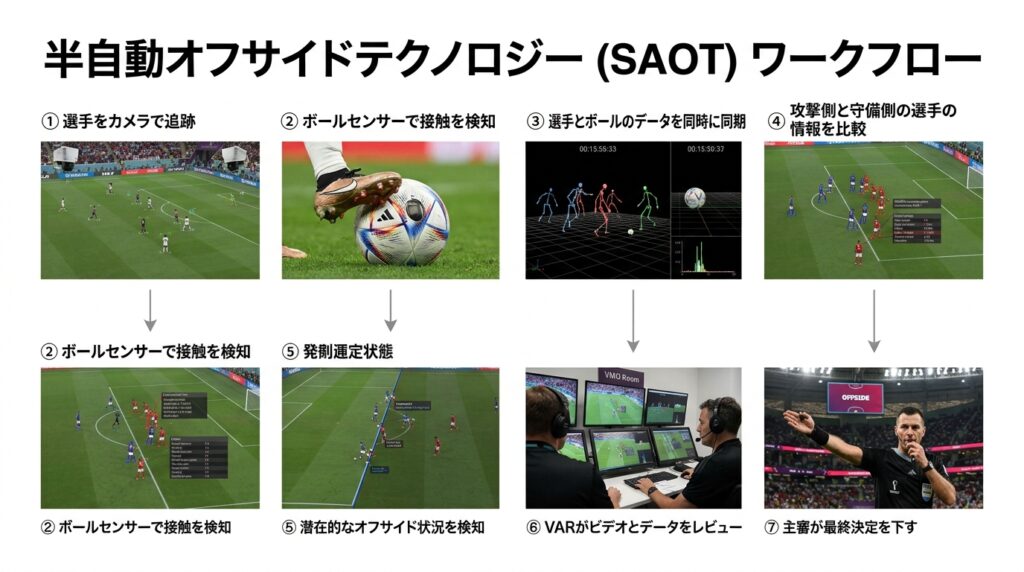 ワールドカップでAIを活用した半自動オフサイドテクノロジーの判定フロー