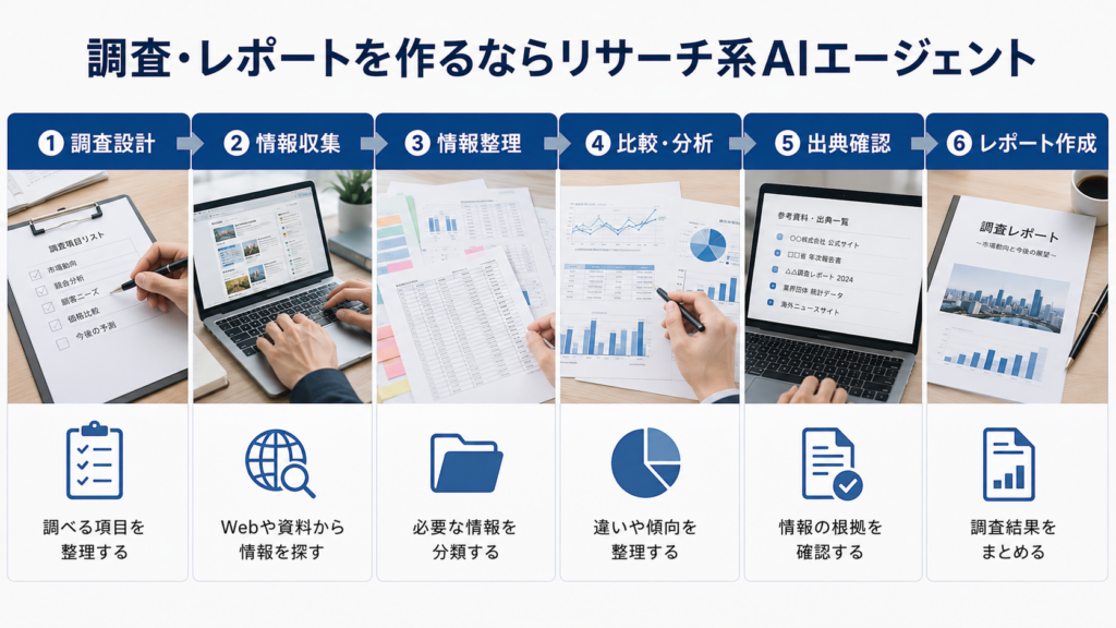 調査やレポート作成に向くAIエージェント