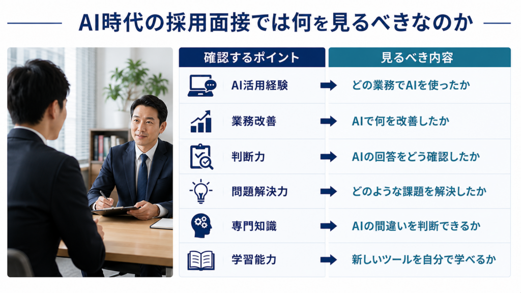AI時代の採用面接で評価すべき能力を示すイメージ