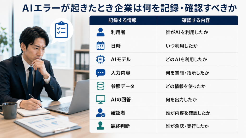AIエラー発生時に企業が記録・確認すべき情報