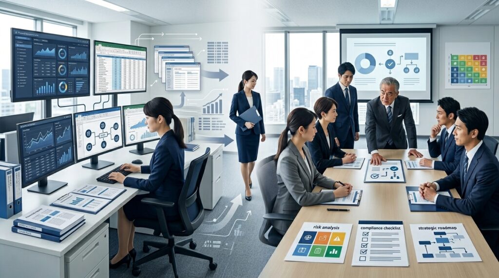 AIが金融DXコンサルタントとして業務を支援するイメージ
