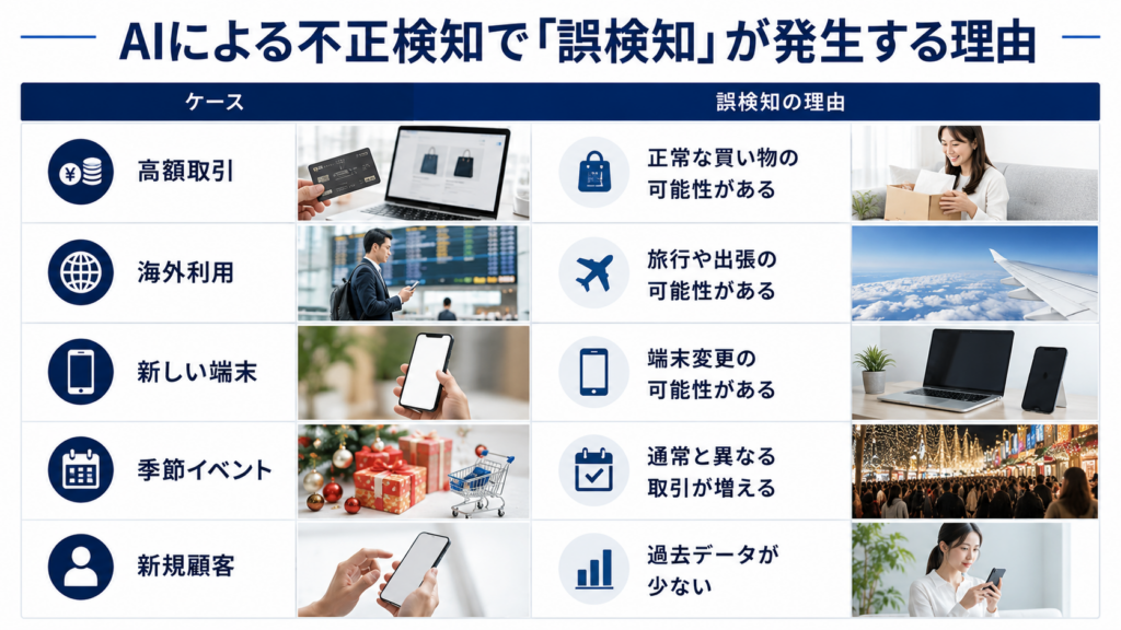 AIの不正検知率と誤検知の関係を示すイメージ