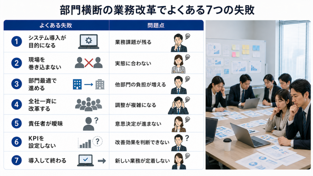 部門横断の業務改革でよくある7つの失敗