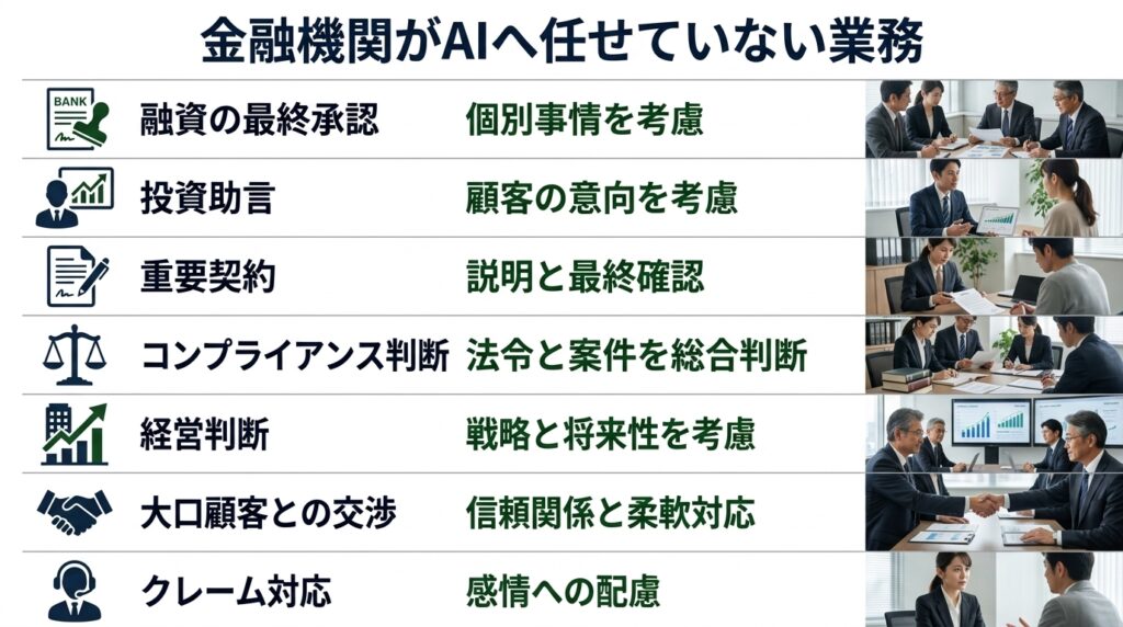 金融機関がAIだけに任せず人による判断や説明を重視している業務のイメージ