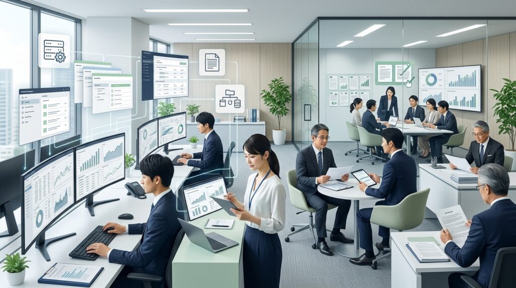 今後の金融機関におけるAIと人間の役割分担や協働の変化を表したイメージ
