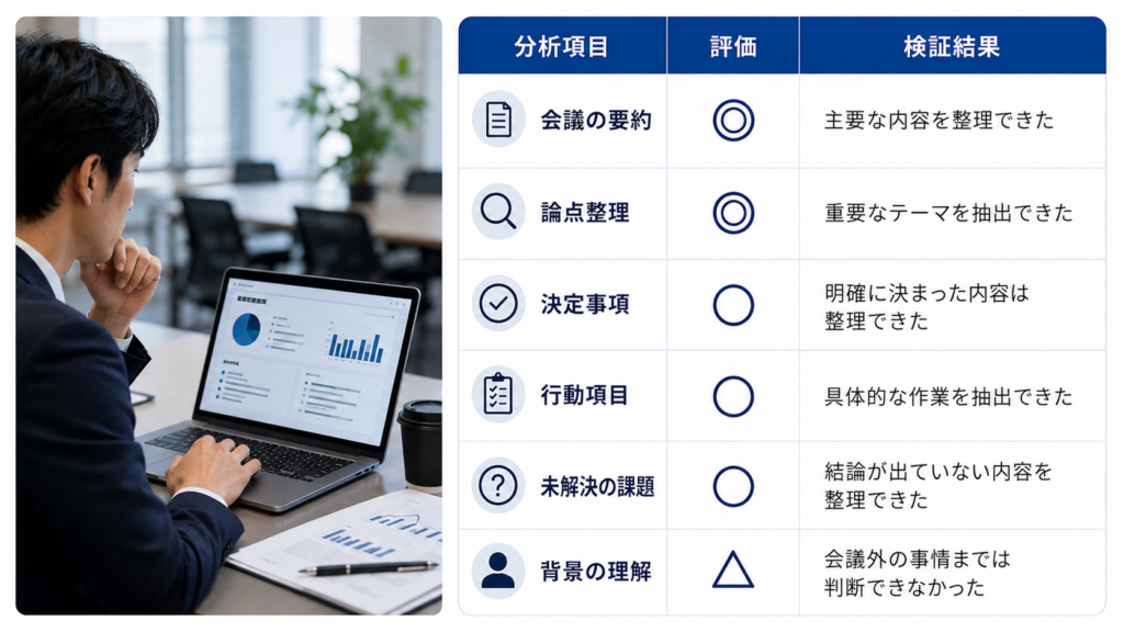 1回分の会議データをAIで分析した検証結果